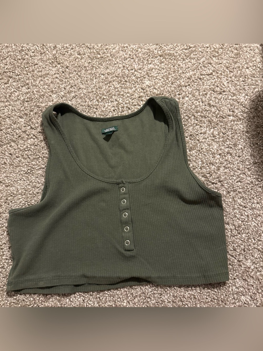wild fable Olive Ribbed Snap-Front Crop Tank